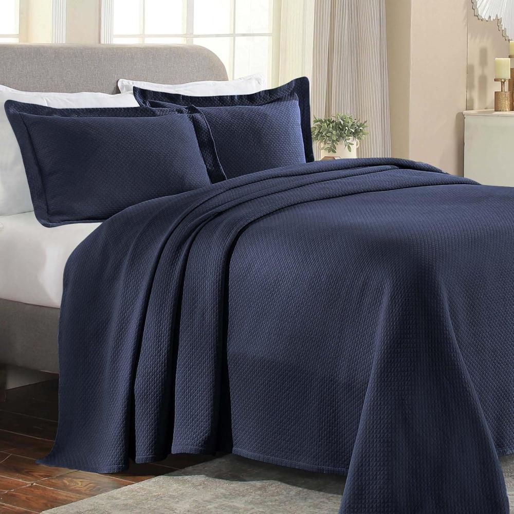 imageSuperior Solitaire Cotton 3 Piece Bedspread Set Home Bed Decor Decorative Textured Bed Spread 2 Pillow Shams Airy Blanket Matelasse Coverlet Bedding AllSeason Accent Blanket King Navy BlueNavy Blue