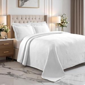 Superior 100% Cotton Basket Weave Bedspread with Shams, All-Season Premium Cotton Matelasse Jacquard Bedding, Quilted-Look Geometric Basket – Queen, Denim Blue(White)