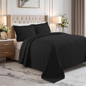 Superior 100% Cotton Basket Weave Bedspread with Shams, All-Season Premium Cotton Matelasse Jacquard Bedding, Quilted-Look Geometric Basket – Queen, Denim Blue(Black)