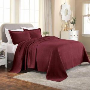 Superior 100% Cotton Basket Weave Bedspread with Shams, All-Season Premium Cotton Matelasse Jacquard Bedding, Quilted-Look Geometric Basket, Full, Black(Garnet)