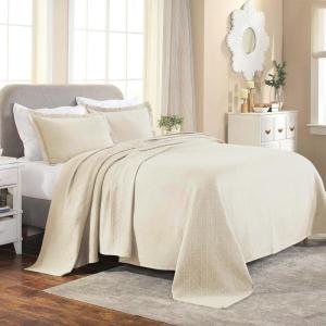 Superior 100% Cotton Basket Weave Bedspread with Shams, All-Season Premium Cotton Matelasse Jacquard Bedding, Quilted-Look Geometric Basket, Full, Black(Ivory)