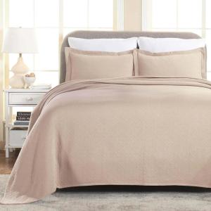 Superior 100% Cotton Basket Weave Bedspread with Shams, All-Season Premium Cotton Matelasse Jacquard Bedding, Quilted-Look Geometric Basket, Full, Black(Peach)