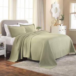 Superior 100% Cotton Basket Weave Bedspread with Shams, All-Season Premium Cotton Matelasse Jacquard Bedding, Quilted-Look Geometric Basket, Full, Black(Sage)