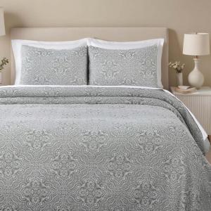 Superior 3 Piece Bedspread Set, Home Bed Decor, Decorative Bed Spread, 2 Pillow Shams, Medium Weight Blanket, Floral Matelasse Coverlet, Bedding Essentials, Enzy Collection, Queen, Peach(Sage)