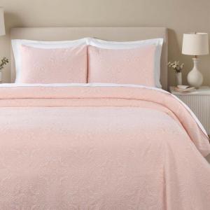Superior 3 Piece Bedspread Set, Home Bed Decor, Decorative Bed Spread, 2 Pillow Shams, Medium Weight Blanket, Floral Matelasse Coverlet, Bedding Essentials, Enzy Collection, Queen, Peach(Peach)