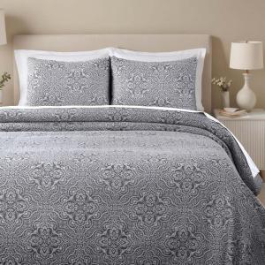 Superior 3 Piece Bedspread Set, Home Bed Decor, Decorative Bed Spread, 2 Pillow Shams, Medium Weight Blanket, Floral Matelasse Coverlet, Bedding Essentials, Enzy Collection, Queen, Peach(Charcoal)