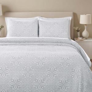 Superior 3 Piece Bedspread Set, Home Bed Decor, Decorative Bed Spread, 2 Pillow Shams, Medium Weight Blanket, Floral Matelasse Coverlet, Bedding Essentials, Enzy Collection, Queen, Peach(Silver)