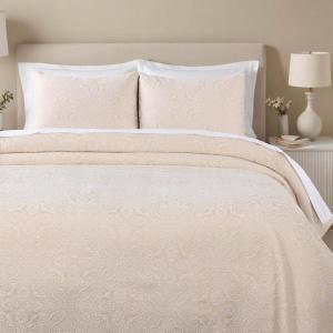 Superior 3 Piece Bedspread Set, Home Bed Decor, Decorative Bed Spread, 2 Pillow Shams, Medium Weight Blanket, Floral Matelasse Coverlet, Bedding Essentials, Enzy Collection, Queen, Peach(Ivory)