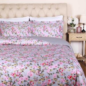 Superior 300-Thread Count Cotton Duvet Cover Bed Set with Pillow Shams, Durable and Breathable, Machine Washable, Vintage Floral Bedding Boho Wildflower, Twin/Twin XL, White(Floral Silver)