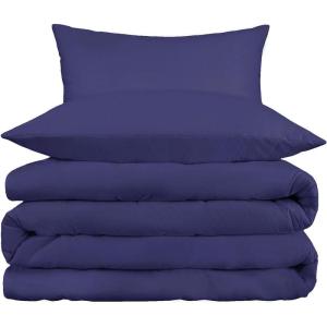 Superior 800 Thread Count Cotton Rich Duvet Cover Set, Soft Blanket Cover with Button Closure, Luxury Pillow Shams, Elegant Daily Use, Master/ Guest Bedroom Basics, Full/Queen, Grey(Navy Blue)