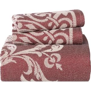 Superior Cotton Blend 2-Piece Bedspread Set, Oversized Bedspread, 1 Matching Pillow Sham, Light Weight Blanket, Jacquard Traditional Medallion Bedding Decor, Adalie Collection, Twin, Charcoal(Berry Red)