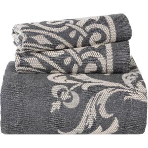Superior Cotton Blend 2-Piece Bedspread Set, Oversized Bedspread, 1 Matching Pillow Sham, Light Weight Blanket, Jacquard Traditional Medallion Bedding Decor, Adalie Collection, Twin, Charcoal(Denim Blue)