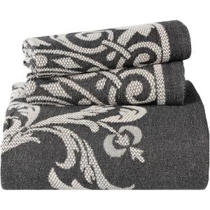Superior Cotton Blend 2-Piece Bedspread Set, Oversized Bedspread, 1 Matching Pillow Sham, Light Weight Blanket, Jacquard Traditional Medallion Bedding Decor, Adalie Collection, Twin, Charcoal(Charcoal)