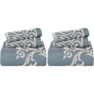 Superior Cotton Blend 2-Piece Bedspread Set, Oversized Bedspread, 1 Matching Pillow Sham, Light Weight Blanket, Jacquard Traditional Medallion Bedding Decor, Adalie Collection, Twin, Charcoal(Cerulean Blue)