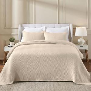 Superior Cotton Blend Coverlet, Home Decor, Decorative Bed Spread, Aesthetic Master/Guest Bedroom, Medium Weight Blanket, Matelasse Coverlet, Bedding Essentials, Vineyard Collection, King, Sky Blue(Beige-aswin)