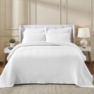 Superior Cotton Blend Coverlet, Home Decor, Decorative Bed Spread, Aesthetic Master/Guest Bedroom, Medium Weight Blanket, Matelasse Coverlet, Bedding Essentials, Vineyard Collection, King, Sky Blue(White-aswin)