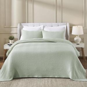 Superior Cotton Blend Coverlet, Home Decor, Decorative Bed Spread, Aesthetic Master/Guest Bedroom, Medium Weight Blanket, Matelasse Coverlet, Bedding Essentials, Vineyard Collection, King, Sky Blue(Green-aswin)
