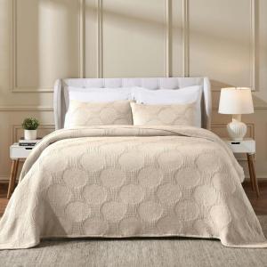 Superior Cotton Blend Coverlet, Home Decor, Decorative Bed Spread, Aesthetic Master/Guest Bedroom, Medium Weight Blanket, Matelasse Coverlet, Bedding Essentials, Vineyard Collection, King, Sky Blue(Beige-tnta)