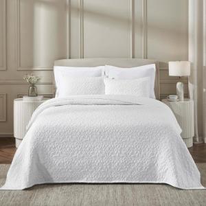 Superior Cotton Blend Coverlet, Home Decor, Decorative Bed Spread, Aesthetic Master/Guest Bedroom, Medium Weight Blanket, Matelasse Coverlet, Bedding Essentials, Vineyard Collection, King, Sky Blue(White-vnyd)