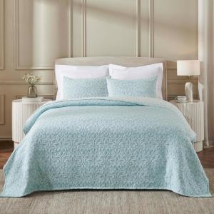 Superior Cotton Blend Coverlet, Home Decor, Decorative Bed Spread, Aesthetic Master/Guest Bedroom, Medium Weight Blanket, Matelasse Coverlet, Bedding Essentials, Vineyard Collection, King, Sky Blue(Sky Blue-vnyd)