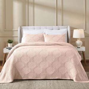 Superior Cotton Blend Coverlet, Home Decor, Decorative Bed Spread, Aesthetic Master/Guest Bedroom, Medium Weight Blanket, Matelasse Coverlet, Bedding Essentials, Vineyard Collection, King, Sky Blue(Blush-tnta)