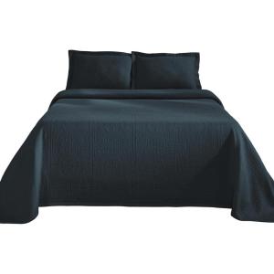 Superior Cotton Fleur De Lis Bedspread Set, Warm Blankets, All-Season Bedding, Bedroom Decor, Decorative Boho Medallion Coverlet, Includes 1 Bedspread, 2 Pillow Shams, Queen, Black(Deep Sea – Z)