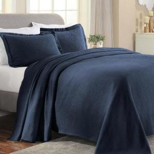 Superior Paisley 2 Piece Cotton Bedspread Set, Home Bed Decor, Decorative Bed Spread, 1 Pillow Sham, Medium Weight Blanket, Matelasse Coverlet Bedding, Vintage Floral Pattern, Twin, Navy Blue(Navy Blue – Z)