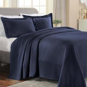 Superior Solitaire Cotton 3 Piece Bedspread Set, Home Bed Decor, Decorative Textured Bed Spread, 2 Pillow Shams, Airy Blanket, Matelasse Coverlet Bedding, All-Season Accent Blanket, King, Navy Blue(Navy Blue)