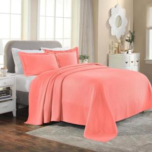 Superior Solitaire Cotton 3 Piece Bedspread Set, Home Bed Decor, Decorative Textured Bed Spread, 2 Pillow Shams, Airy Blanket, Matelasse Coverlet Bedding, All-Season Accent Blanket, King, Navy Blue(Coral)