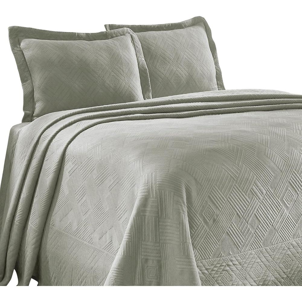 imageSuperior 100 Cotton Geometric Fret 2Piece Scalloped Bedspread Set Twin Peacock BluePlatinum