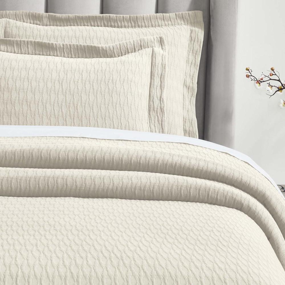 imageSuperior 3 Piece Cotton Bedspread Set Home Bed Decor Decorative Bed Spread 2 Pillow Shams Medium Weight Blanket Matelasse Coverlet Bedding Essentials Calvert Collection Queen IvoryIvory