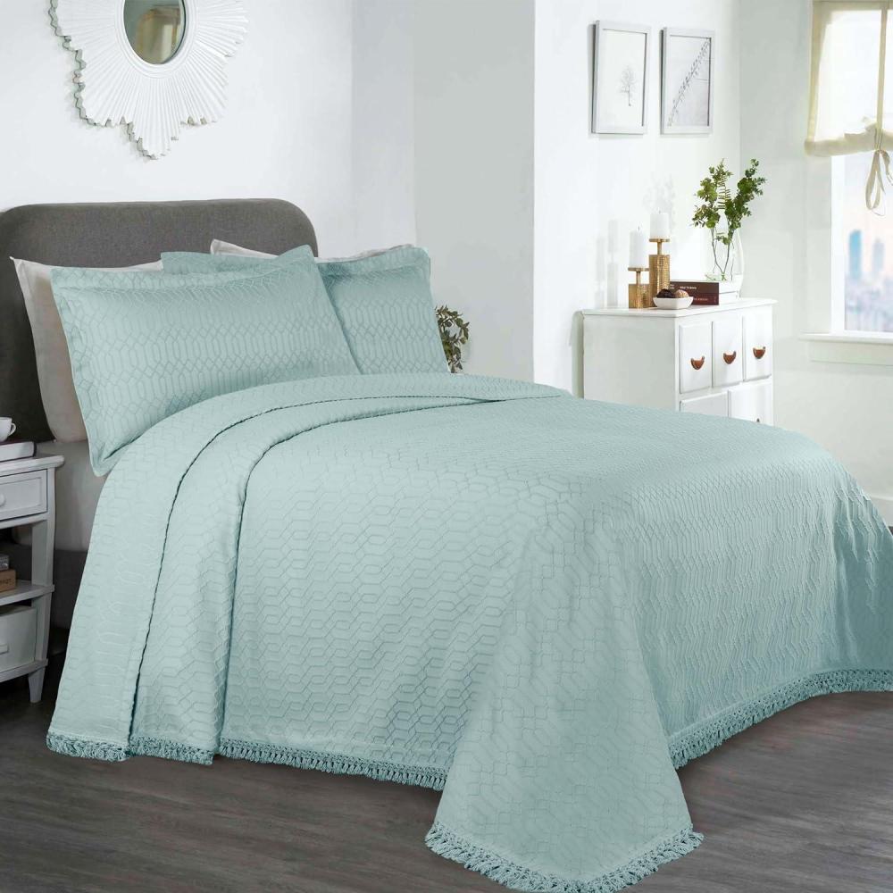 imageSuperior Aspen Cotton Blend 3 Piece Bedspread Set Oversized Bedspread 2 Pillow Shams Medium Weight Blanket Home Bed Decor Floral Scalloped Matelasse Coverlet Bedding Essential King WhiteAqua