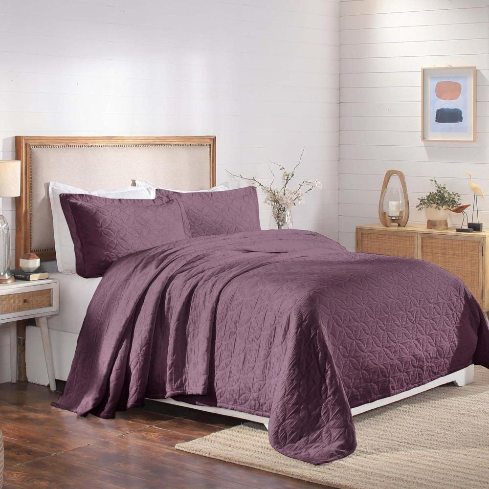 imageSuperior Aspen Cotton Blend 3 Piece Bedspread Set Oversized Bedspread 2 Pillow Shams Medium Weight Blanket Home Bed Decor Floral Scalloped Matelasse Coverlet Bedding Essential King WhiteLilac