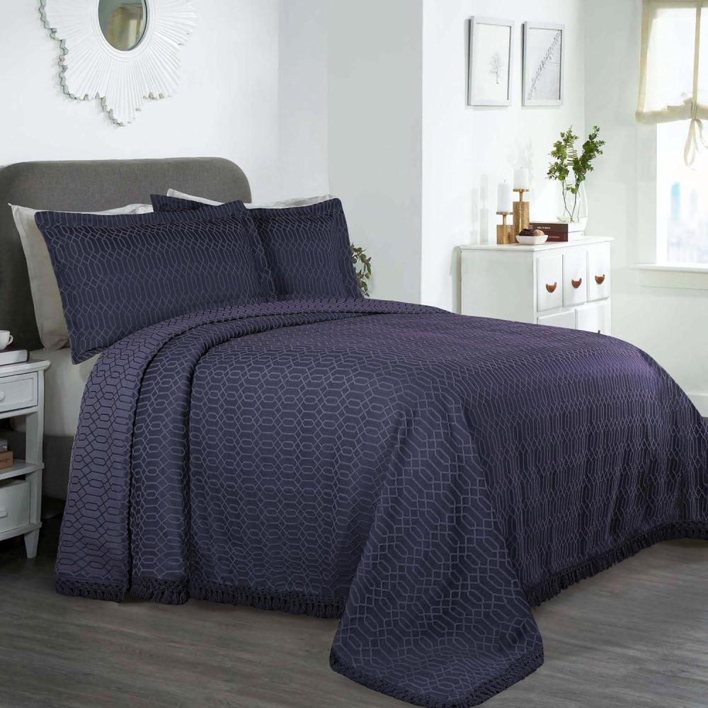 imageSuperior Aspen Cotton Blend 3 Piece Bedspread Set Oversized Bedspread 2 Pillow Shams Medium Weight Blanket Home Bed Decor Floral Scalloped Matelasse Coverlet Bedding Essential King WhiteNavy