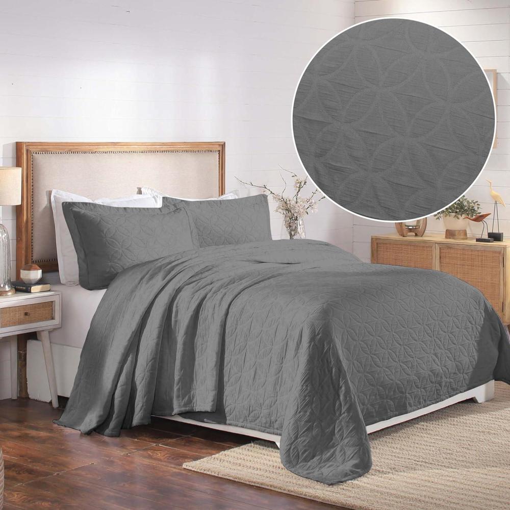 imageSuperior Aspen Cotton Blend 3 Piece Bedspread Set Oversized Bedspread 2 Pillow Shams Medium Weight Blanket Home Bed Decor Floral Scalloped Matelasse Coverlet Bedding Essential King WhiteGrey