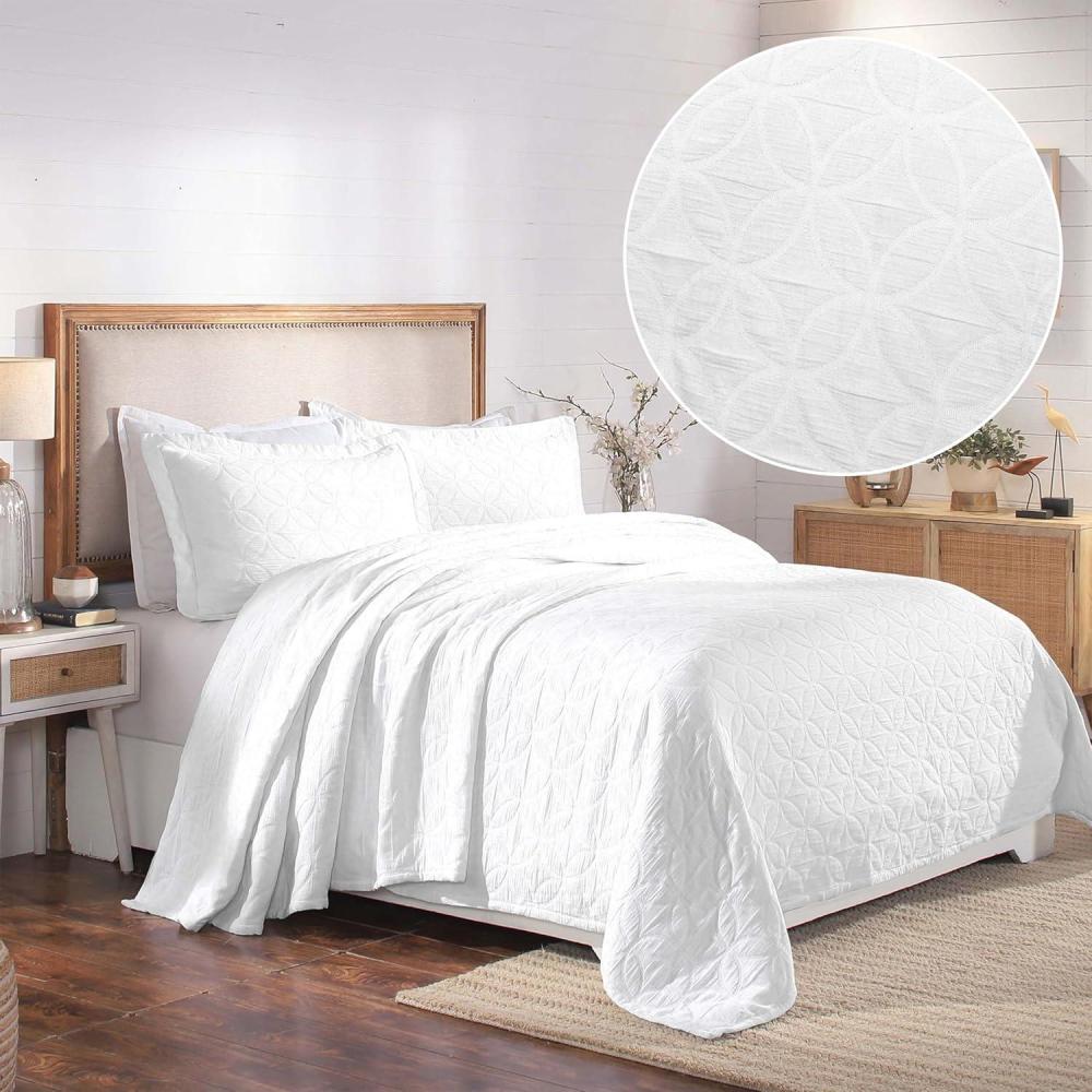 imageSuperior Cotton 2Piece Bedspread Set 1 Medium Weight Bedspread 1 Pillow Sham Home Bed Decor Warm Bedding Matelasse Woven Oversized Blanket Geometric Circles Serenity Collection Twin WhiteWhite 03