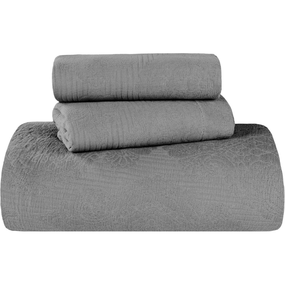 imageSuperior Cotton 2Piece Bedspread Set Home Bed Decor Warm Bedding 1 Oversized Bedspread 1 Pillow Sham Medium Weight Blanket Medallion Scroll Matelasse Woven Victory Collection Twin TealGrey