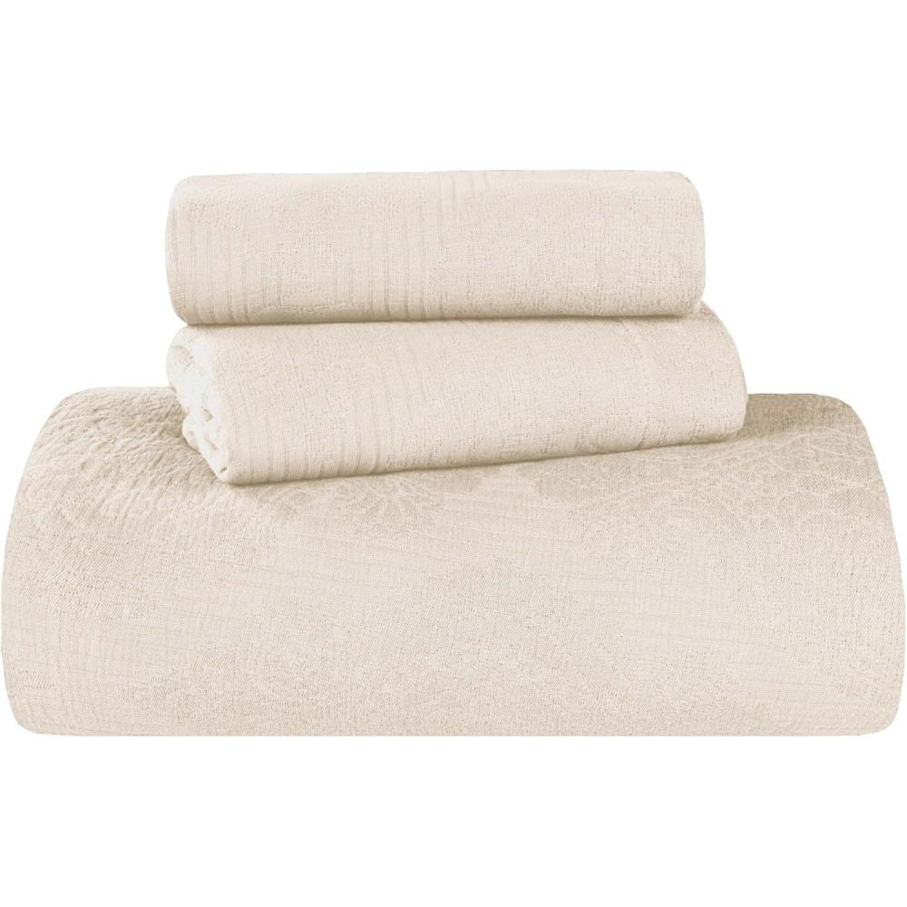 imageSuperior Cotton 2Piece Bedspread Set Home Bed Decor Warm Bedding 1 Oversized Bedspread 1 Pillow Sham Medium Weight Blanket Medallion Scroll Matelasse Woven Victory Collection Twin TealIvory 01