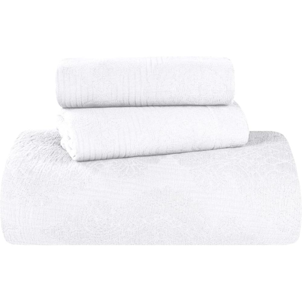 imageSuperior Cotton 2Piece Bedspread Set Home Bed Decor Warm Bedding 1 Oversized Bedspread 1 Pillow Sham Medium Weight Blanket Medallion Scroll Matelasse Woven Victory Collection Twin TealWhite 01