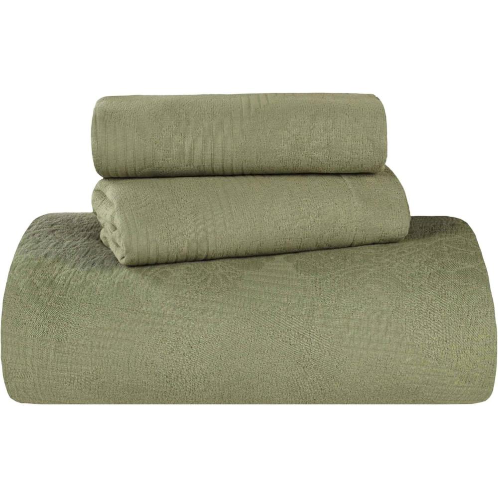 imageSuperior Cotton 2Piece Bedspread Set Home Bed Decor Warm Bedding 1 Oversized Bedspread 1 Pillow Sham Medium Weight Blanket Medallion Scroll Matelasse Woven Victory Collection Twin TealSage