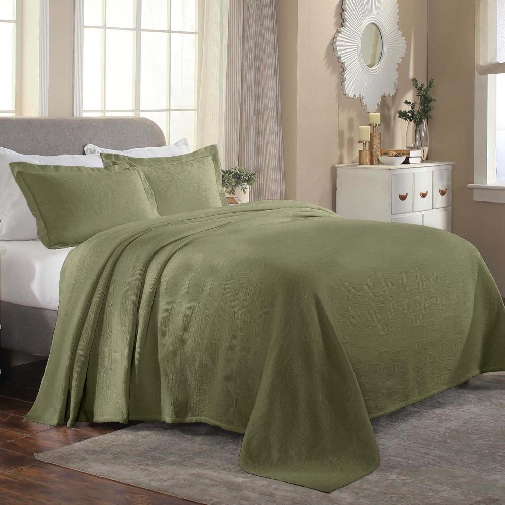 imageSuperior Cotton 3Piece Bedspread Set Oversized Bedspread 2 Pillow Shams Medium Weight Blanket Home Bed Decor Warm Bedding Medallion Scroll Matelasse Woven Florin Collection King SageSage