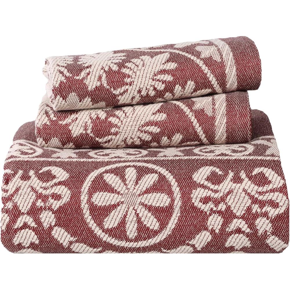 imageSuperior Cotton Blend Bedspread 2Piece Set Light Weight Blanket 1 Matching Pillow Sham Oversized Bedding Traditional Bedroom Jacquard Medallion Decor Kymbal Collection Twin Berry RedBerry Red