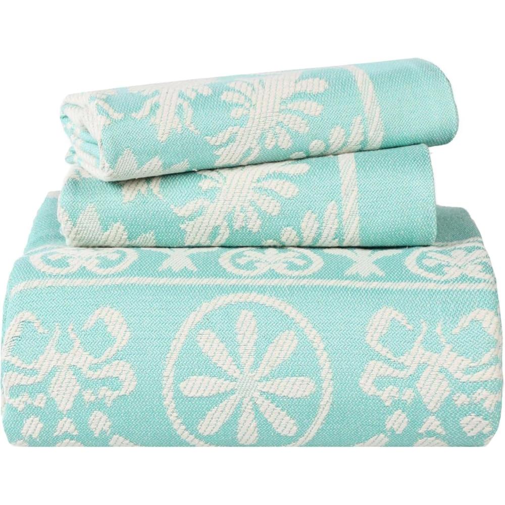 imageSuperior Cotton Blend Bedspread 2Piece Set Light Weight Blanket 1 Matching Pillow Sham Oversized Bedding Traditional Bedroom Jacquard Medallion Decor Kymbal Collection Twin Berry RedTurquoise