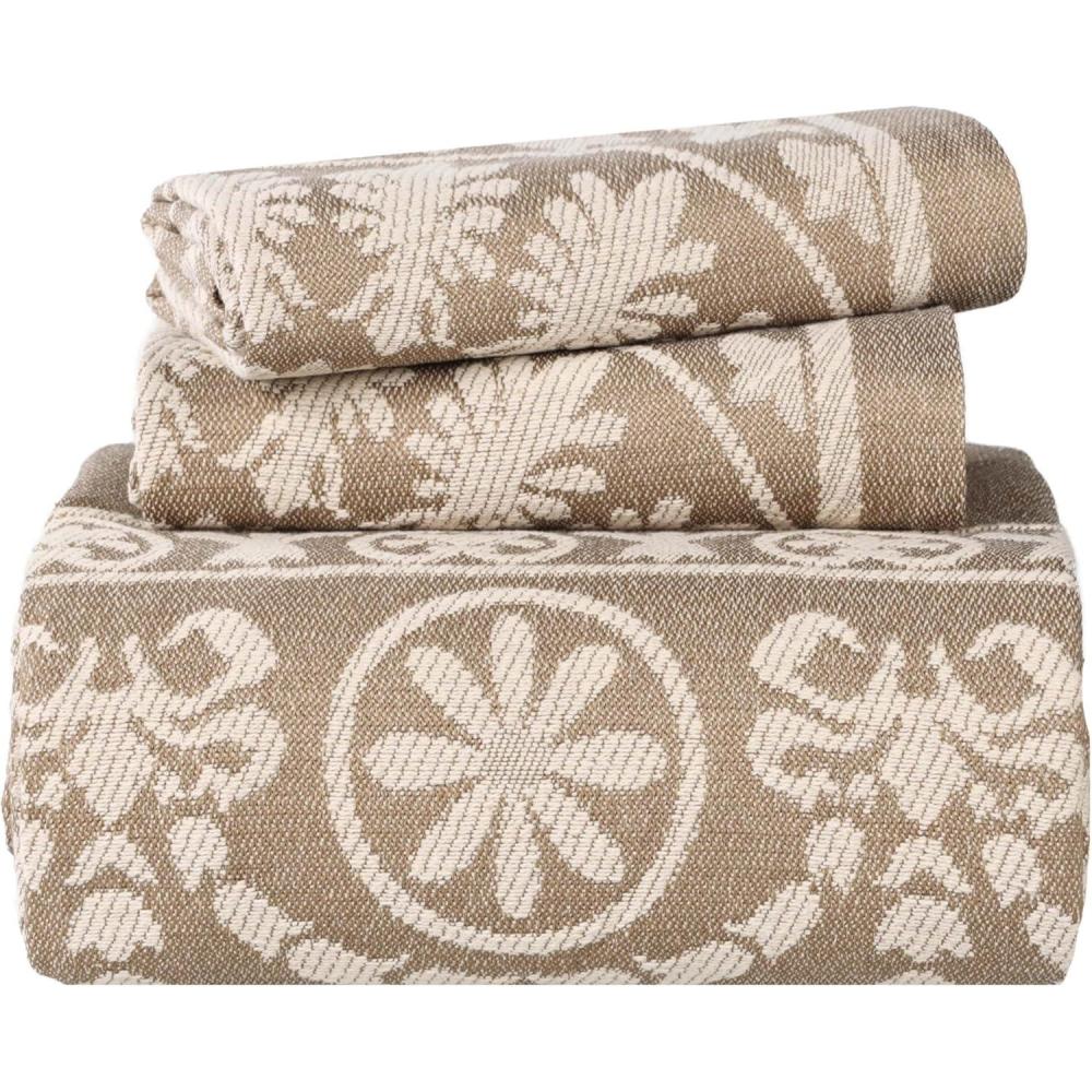 imageSuperior Cotton Blend Bedspread 2Piece Set Light Weight Blanket 1 Matching Pillow Sham Oversized Bedding Traditional Bedroom Jacquard Medallion Decor Kymbal Collection Twin Berry RedTaupe