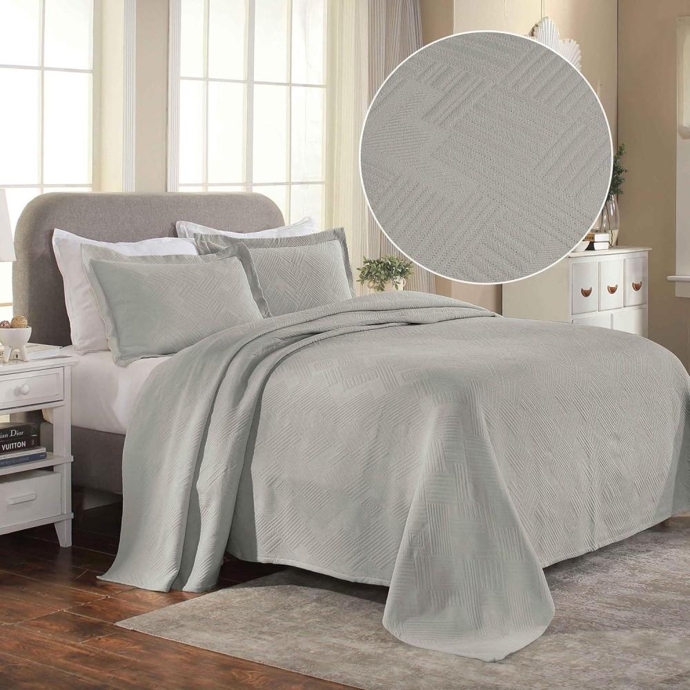 imageSuperior Geometric Fret 2 Piece Cotton Bedspread Set Home Bed Decor Decorative Bed Spread 1 Pillow Sham Medium Weight Blanket Matelasse Coverlet Bedding Modern Design Twin Peacock BluePlatinum  Z