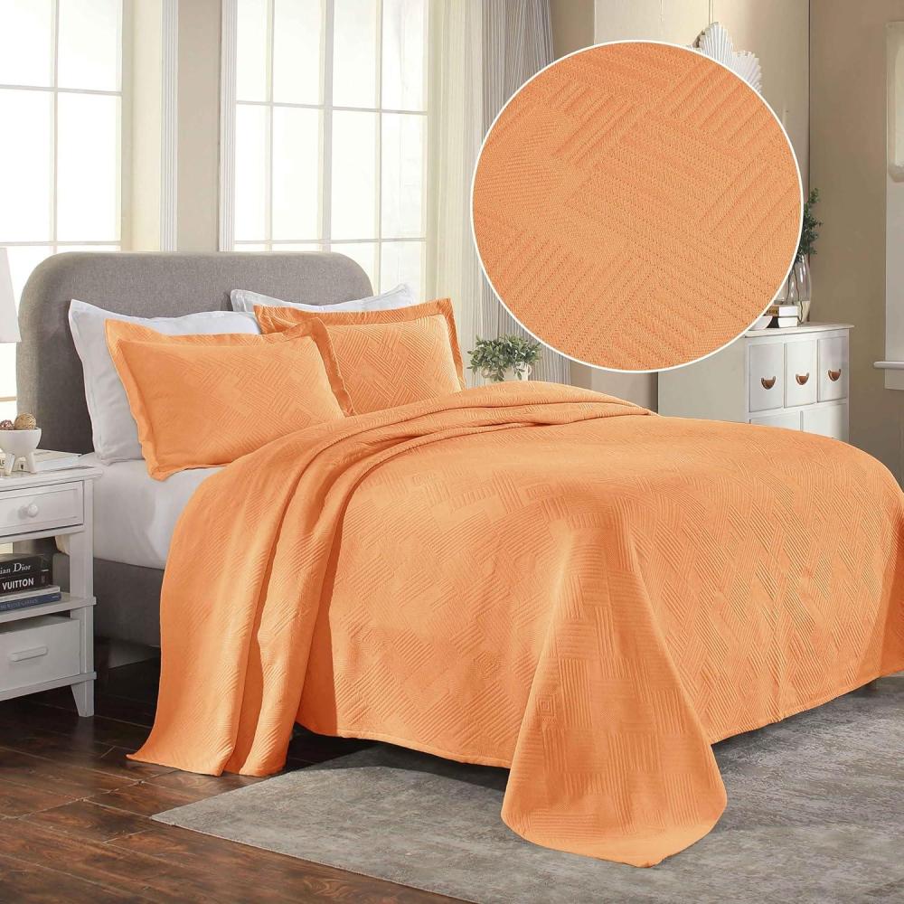 imageSuperior Geometric Fret 2 Piece Cotton Bedspread Set Home Bed Decor Decorative Bed Spread 1 Pillow Sham Medium Weight Blanket Matelasse Coverlet Bedding Modern Design Twin Peacock BlueSalmon  Z