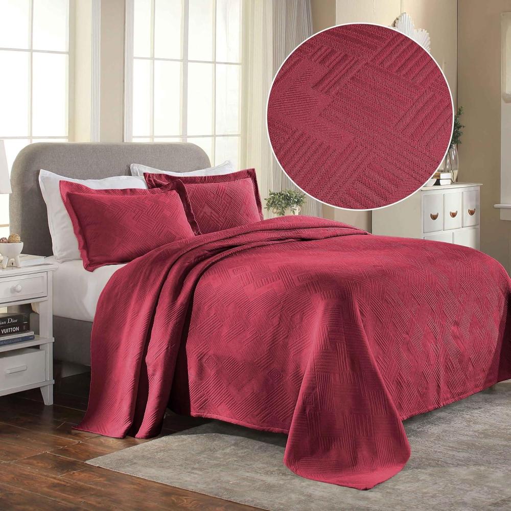 imageSuperior Geometric Fret 2 Piece Cotton Bedspread Set Home Bed Decor Decorative Bed Spread 1 Pillow Sham Medium Weight Blanket Matelasse Coverlet Bedding Modern Design Twin Peacock BlueBurgundy  Z