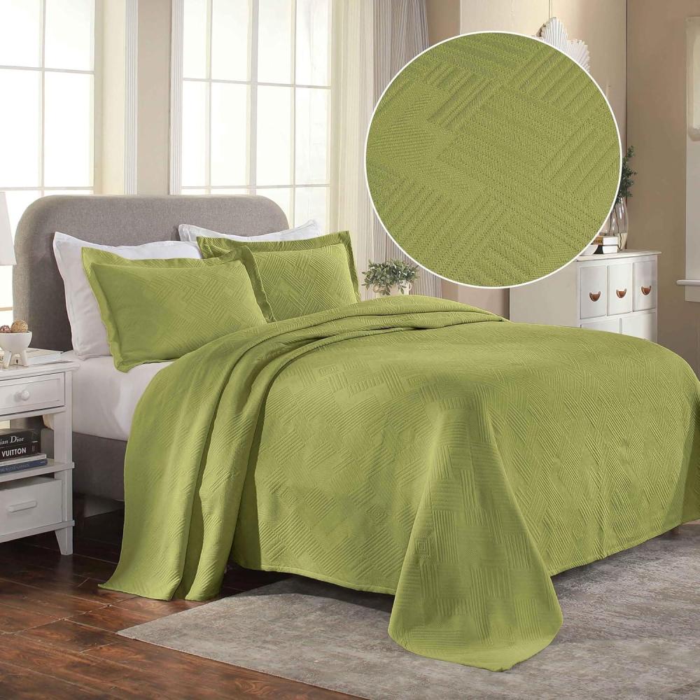 imageSuperior Geometric Fret 2 Piece Cotton Bedspread Set Home Bed Decor Decorative Bed Spread 1 Pillow Sham Medium Weight Blanket Matelasse Coverlet Bedding Modern Design Twin Peacock BlueSweet Pea  Z