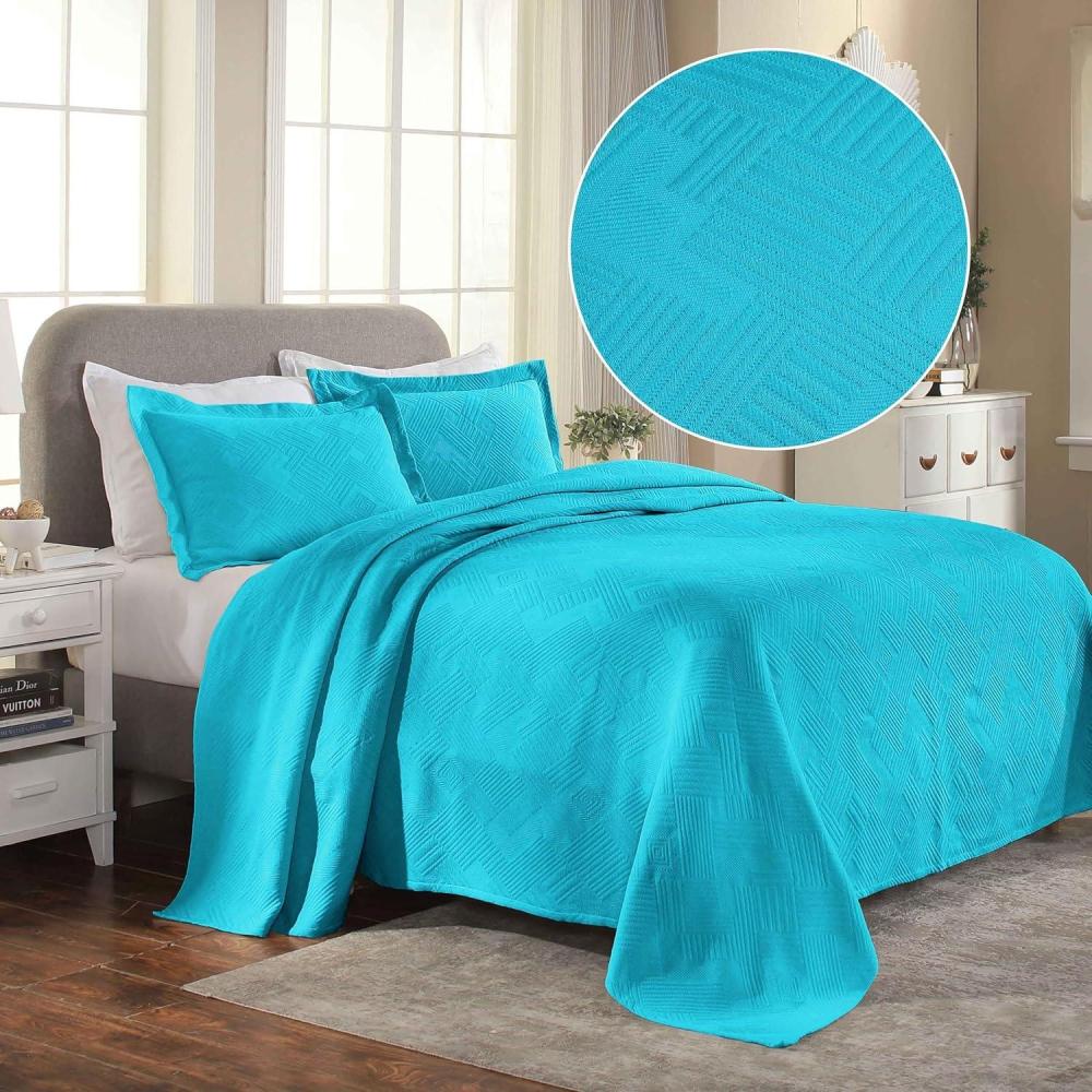 imageSuperior Geometric Fret 2 Piece Cotton Bedspread Set Home Bed Decor Decorative Bed Spread 1 Pillow Sham Medium Weight Blanket Matelasse Coverlet Bedding Modern Design Twin Peacock BluePeacock Blue  Z