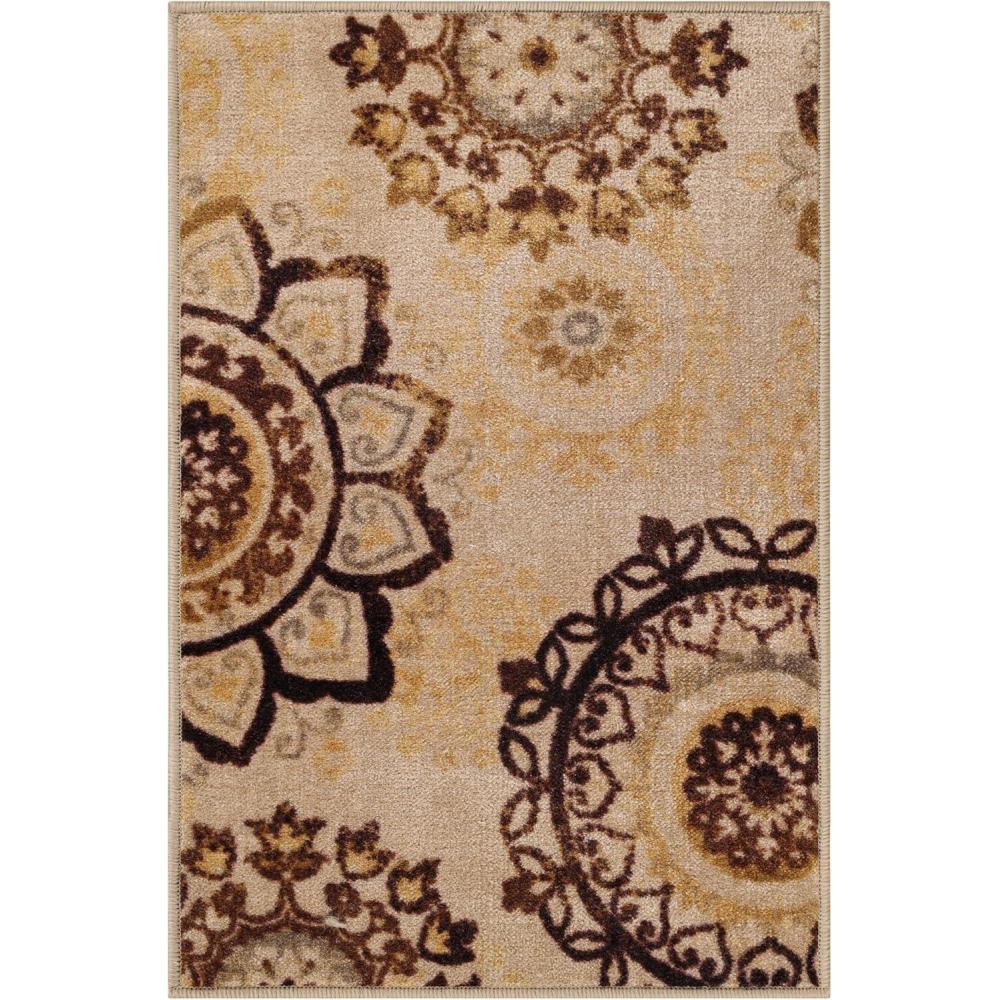 imageSuperior Indoor NonSlip Area Rug Farmhouse Floor Decor Floral Medallion for Living Room Bedroom Office Kitchen Dining Washable Rugs Foam Back Liena Collection 2 x 3 Cream